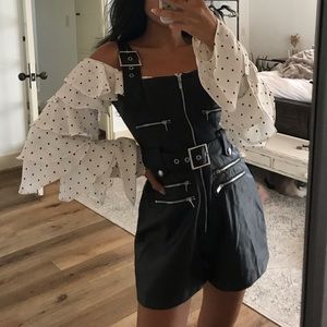 Off shoulder polka dot shirt